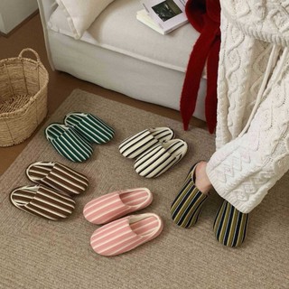 Xixitiao Niche Màu Sắc Tương Phản Sọc Vải Lanh Cotton Dép Nam Nữ Thoải Mái Trong Nhà Mùa Xuân Mùa Hè