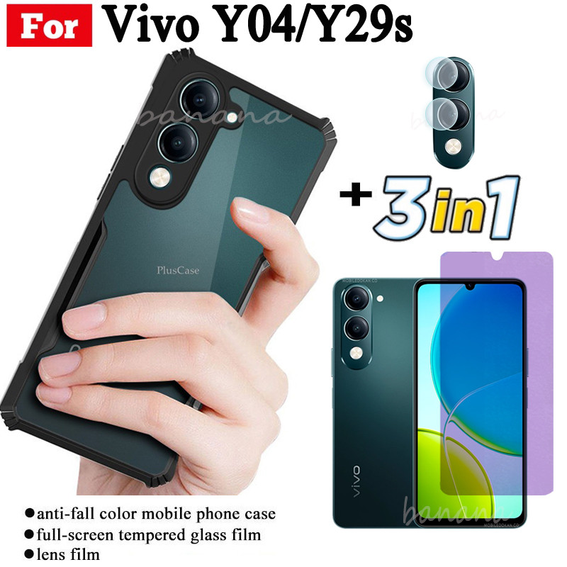 Ốp Điện Thoại Chống Sốc Vivo Y04 Cho Vivo Y29S Y19S Y03 Y03T Kính Cường Lực Và Ống Kính Chống Tia Xanh