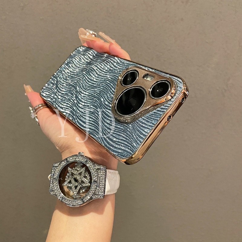 Ốp Lưng Cho Huawei Pura 70 Ultra 70Pro + Water Ripple TPU Khung Mạ Điện Thoại Chống Rơi