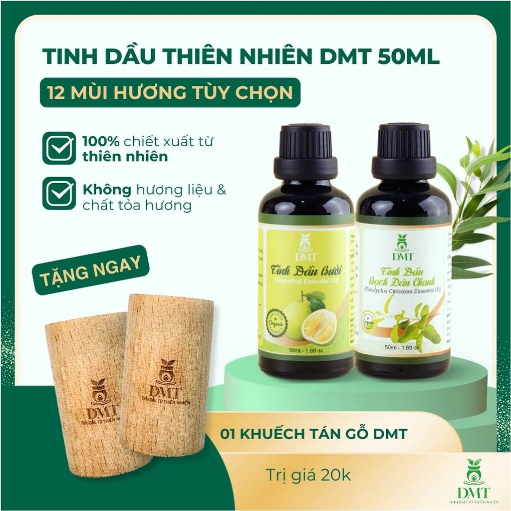 Tinh dầu xông thơm phòng 50ml DMT - Tinh dầu thiên nhiên 12 mùi sả chanh, quế, bưởi, bạc hà, cafe