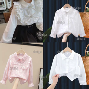 Áo Sơ Mi Trẻ Em Dài Tay Cotton Trắng Thời Trang Mùa Hè Trang Trọng Áo Cho Bé Gái 2 3 4 5 6 7 8 9 10 11 12 Tuổi Áo Sơ Mi Bé Gái Phong Cách Hàn Quốc Đồng Phục Đi Học Cho Bé Hàng Đầu