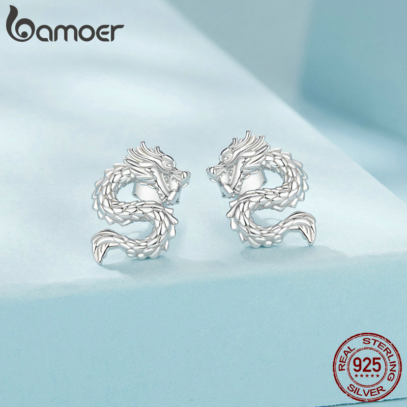 Bamoer 925 Sterling Sliver Bông Tai Thiết Kế Rồng Bay Trang Sức Quà Tặng Cho Nữ