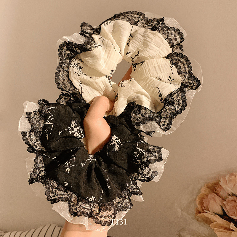 Dây Cột Tóc Scrunchies Viền Ren Tiểu Thư Xinh Xắn Phong Cách Hàn Quốc Phụ Kiện Tóc Nữ và Bé Gái
