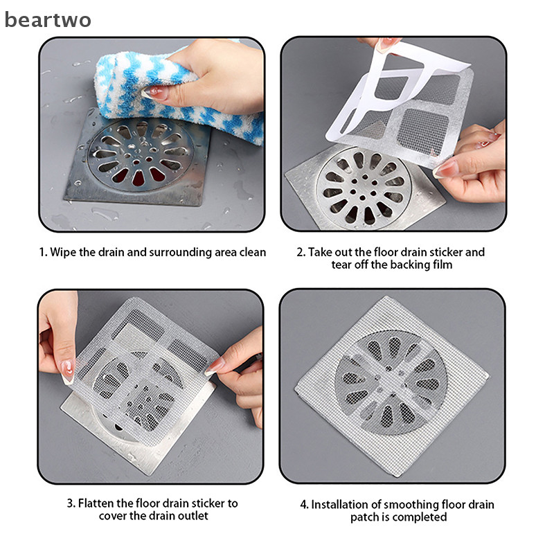< Beartwo > 1 / 10 Cái Miếng Dán Thoát Nước Sàn Dùng Một Lần Vòi Hoa Sen Thoát Tóc Bắt Nắp Bồn Rửa Lọc Tóc Lọc Lưới Lọc Miếng Dán Đẹp