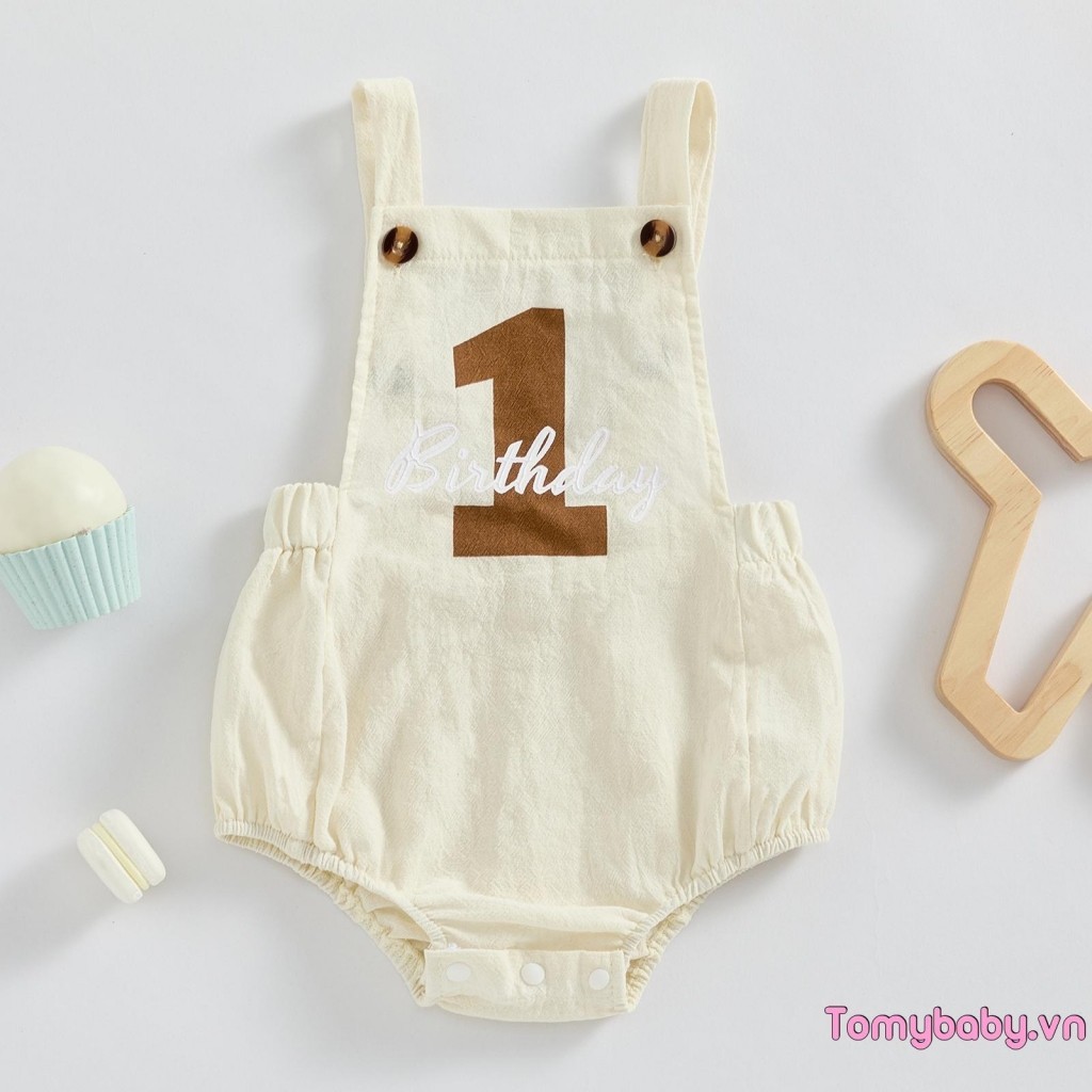 Áo liền quần in số và chữ cái cho bé Bộ áo liền quần dây thun đáng yêu mùa hè
