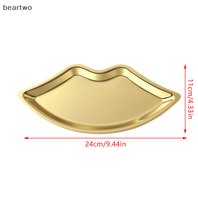 < Beartwo > Khay đựng đồ trang sức hình môi bằng thép không gỉ Mỹ phẩm gia đình Khay kim loại Nữ Khay đựng đồ trang sức Trang trí đẹp
