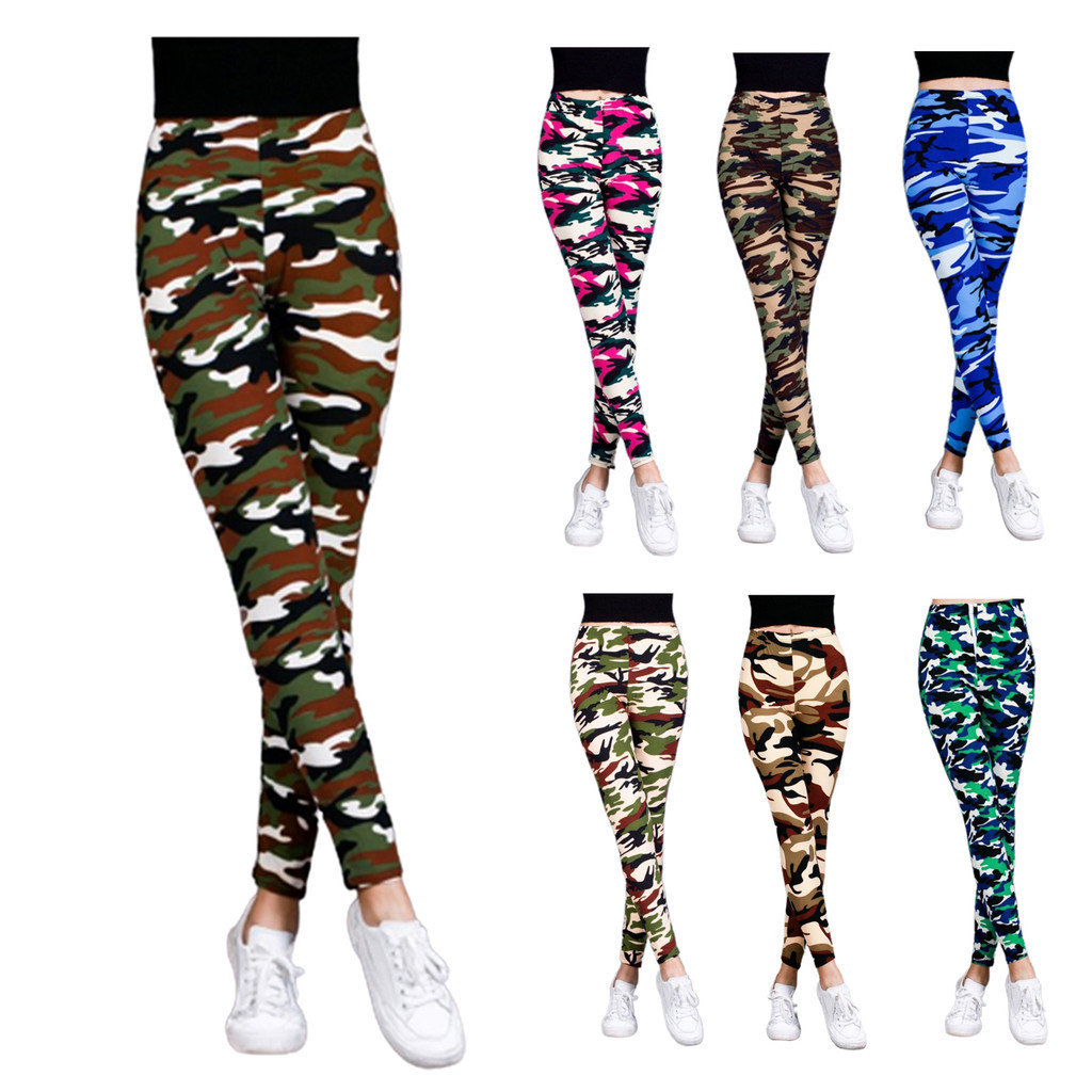 Codstore _ livecity Nữ Ngụy Trang In Kích Thước Lớn Eo Cao Co Giãn Quần Legging Mỏng Thứ Chín