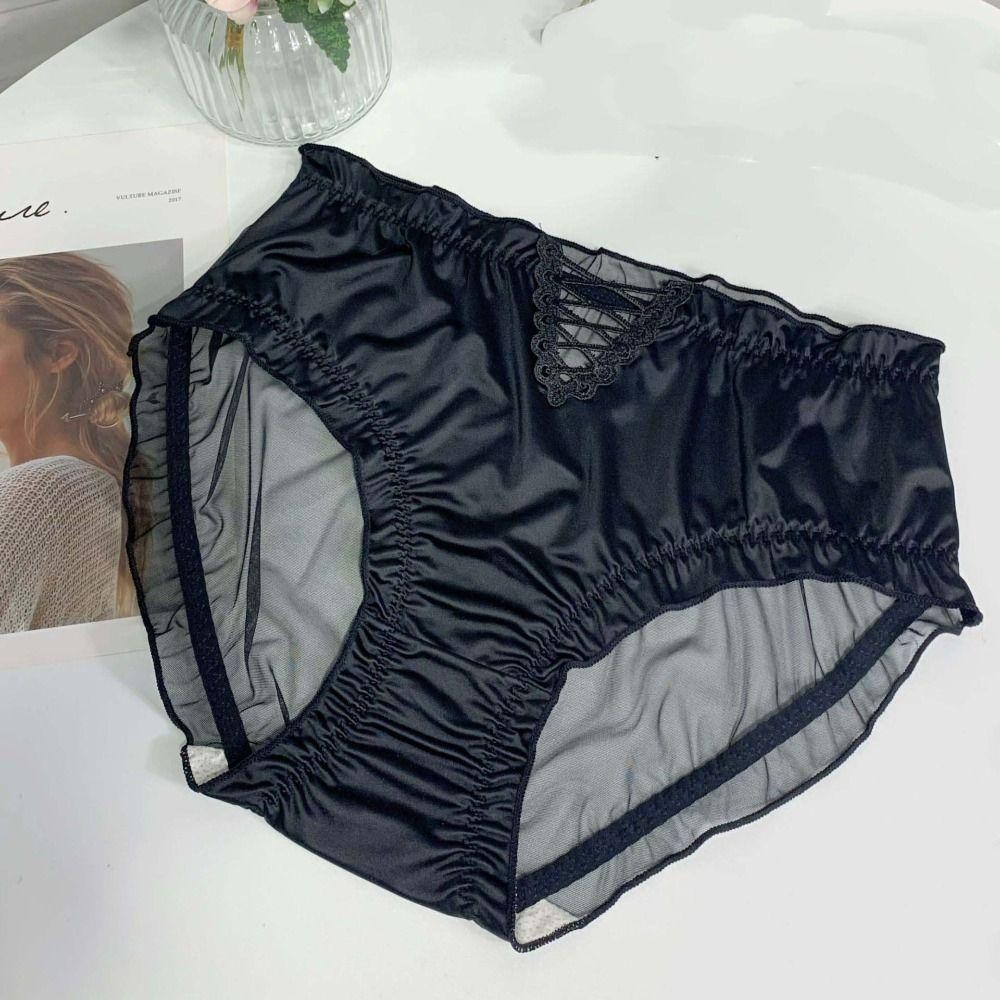DARON Satin Quần Lót Lụa, Ice Silk Trong Suốt Ruffle Rỗng Quần Đùi, Quần Lót Ngọt Ngào Cotton Đáy Quần Lót Nữ Quần Lót Nữ Nữ