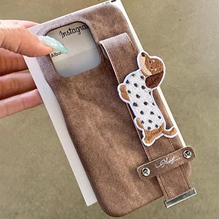 Dây đeo cổ tay chó thêu Denim Vỏ điện thoại cho iPhone15 14 13 12 11 Pro Max chống sốc bảo vệ camera chống rơi lưng cứng