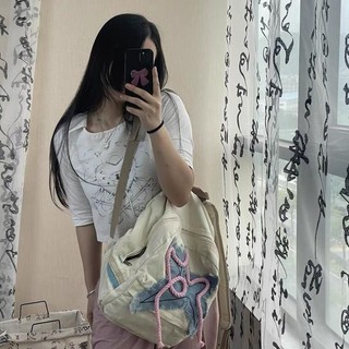 Ba lô Denim hình ngôi sao cổ điển của Mỹ Y2k