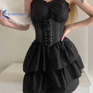 Kudosation Đen Body Shapewear Nữ Gothic Quần Áo Underbust Eo Cincher Huấn Luyện Da Pu Co Giãn Gợi Cảm Cô Dâu Áo Liền Quần Và Bustiers Đẹp
