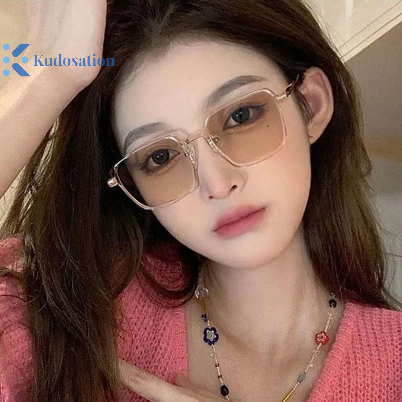 Kudosation Siêu Nhẹ Vuông Photochromic Kính Dành Cho Nữ Vintage Chống Ánh Sáng Xanh Đổi Trà Kính Mát Kính Mắt
