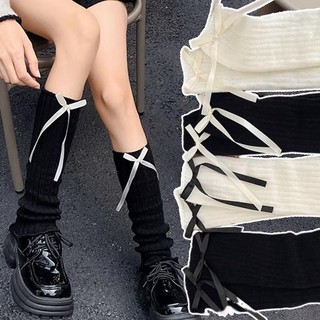 Ấm Chân Dệt Kim Ấm Áp - Gothic, Y2K, Phong Cách Nhật Bản - Thoáng Khí, Mềm Mại, Co Giãn - Tất Ống Giữa Thu Đông - Dành Cho Nữ Bé Gái - Nơ Xù Cánh Tay, Nắp Chân