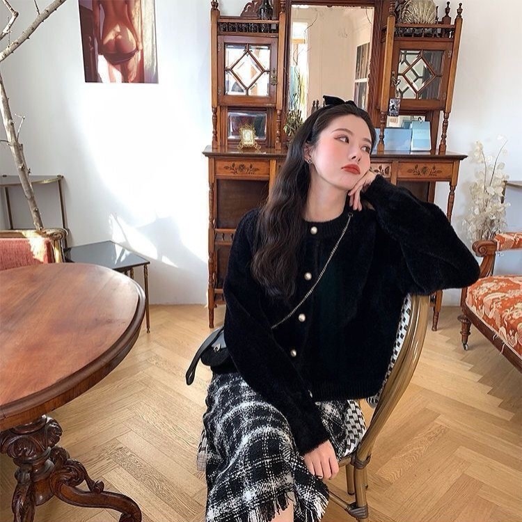 Áo khoác cardigan len lông thỏ chất liệu mềm mịn dày dặn thiết kế cúc ngọc sang chảnh XIMIMI SP206