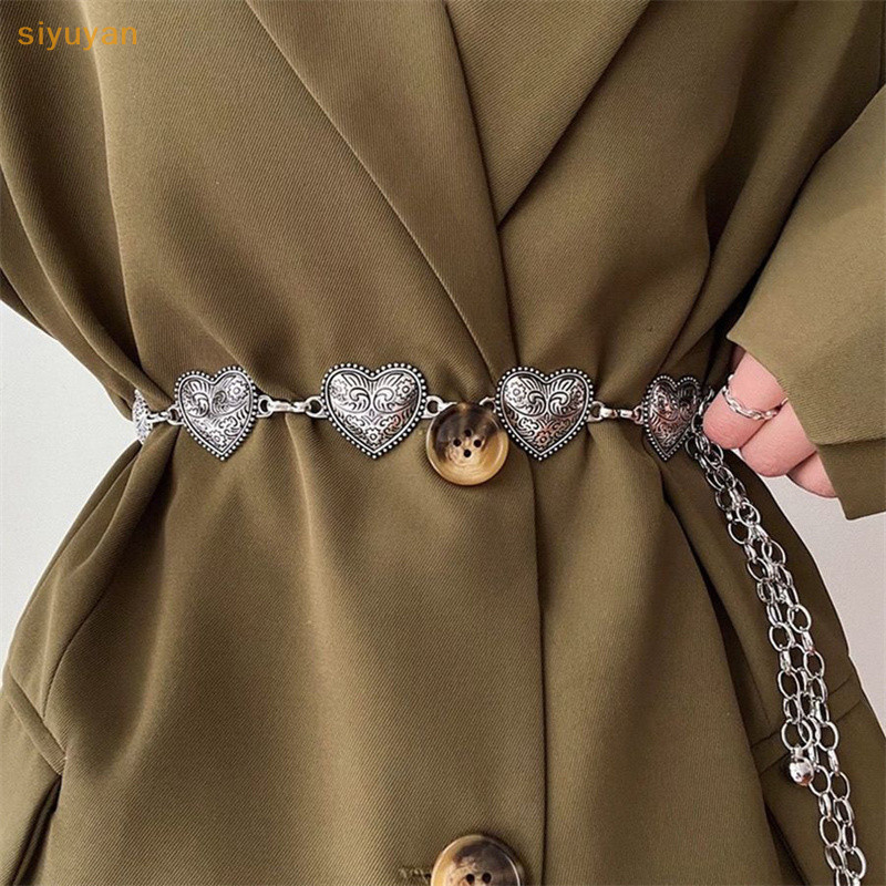 Siyuyan Trái Tim Tình Yêu Kim Loại Dây Thắt Lưng Nữ Retro Đa Năng Màu Bạc Dây Xích Đầm Váy Ngắn Gothic Dây Xích Phụ Kiện Thời Trang VN