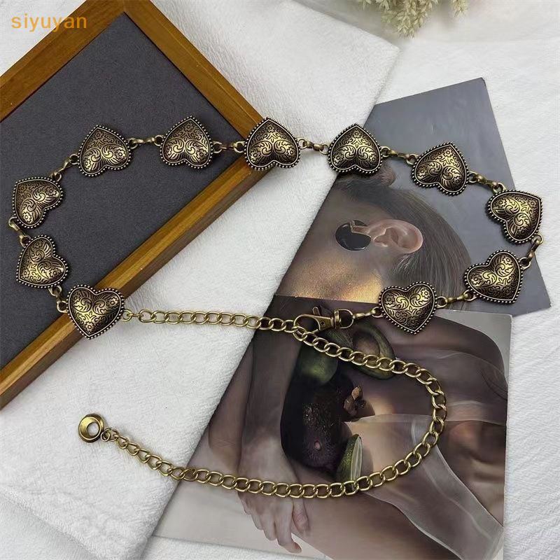 Siyuyan Trái Tim Tình Yêu Kim Loại Dây Thắt Lưng Nữ Retro Đa Năng Màu Bạc Dây Xích Đầm Váy Ngắn Gothic Dây Xích Phụ Kiện Thời Trang VN
