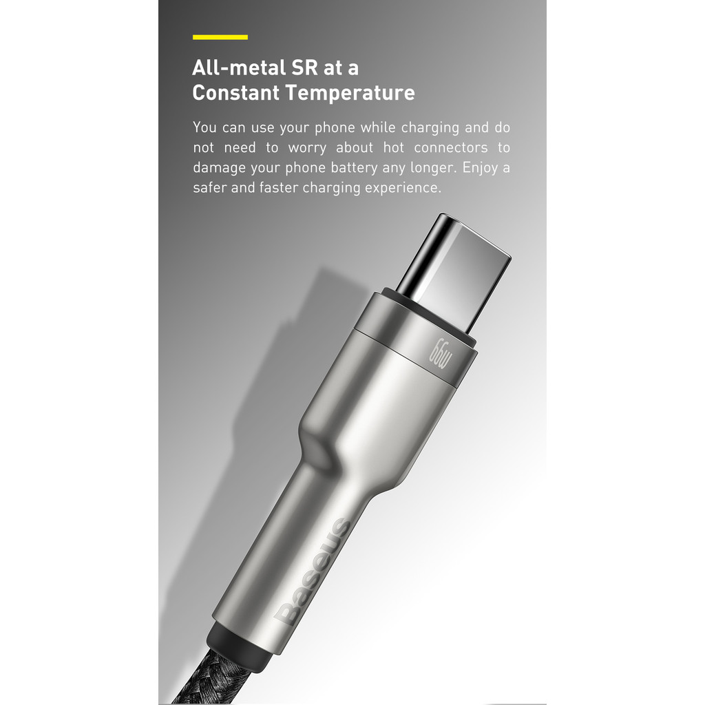 Cáp USB to Type-C Baseus 6A 66W – Sạc Nhanh và Truyền Dữ Liệu 480Mbps cho Huawei Mate 40 Pro và P30 Pro