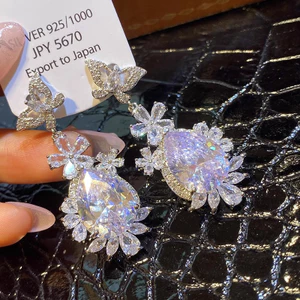 Hoa Bướm Mới Giọt Nước Zircon Ánh Sáng Sang Trọng Thời Trang Bạc Bông Tai Kim