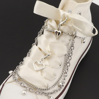Bling Kim Cương Giả Dây Xích Giày Quyến Rũ Thép Không Gỉ Trang Trí Giày Ngôi Sao Rỗng Tình Yêu Mặt Dây Chuyền Ngọc Trai Hai Lớp Ngọt Ngào Mát