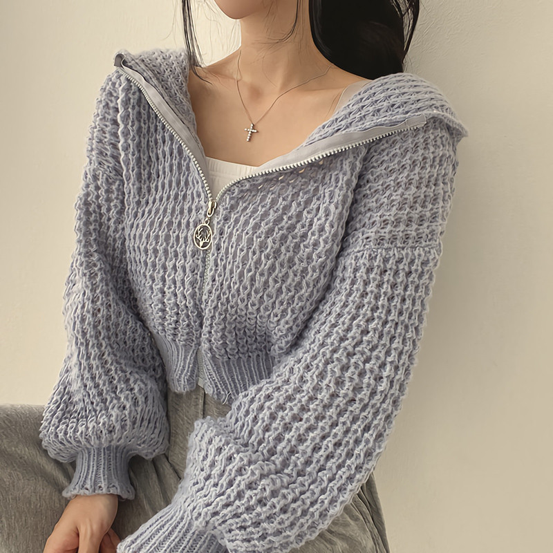 Suxi Hàn Quốc Sang Trọng Dệt Kim Mùa Thu Mới Có Mũ Trùm Đầu Dài Tay Dây Kéo Dệt Kim Cardigan 240906