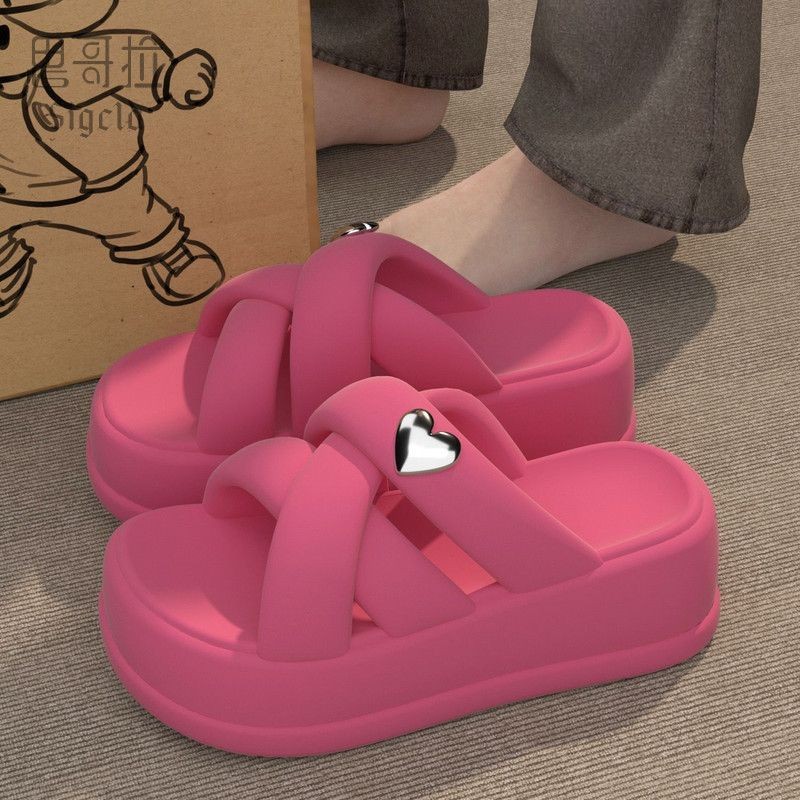 Dép Sandal Phong Cách Ngọt Ngào Hàn Quốc: Họa Tiết Tình Yêu Mặc Ngoài Mùa Hè Shit-Steping Chiều Cao Đế Dày