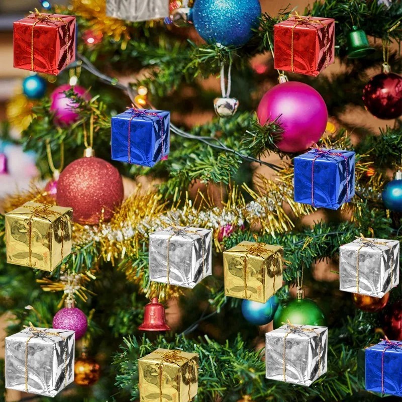 6 / 12 Mặt dây chuyền hộp xốp vuông Mini / lớn - Đồ trang trí treo cây thông Noel - 2.5 / 3 / 4 / 5 / 6 / 8cm Hộp quà tặng đầy màu sắc - Đồ dùng dự tiệc năm mới - Trang trí nhà Giáng sinh