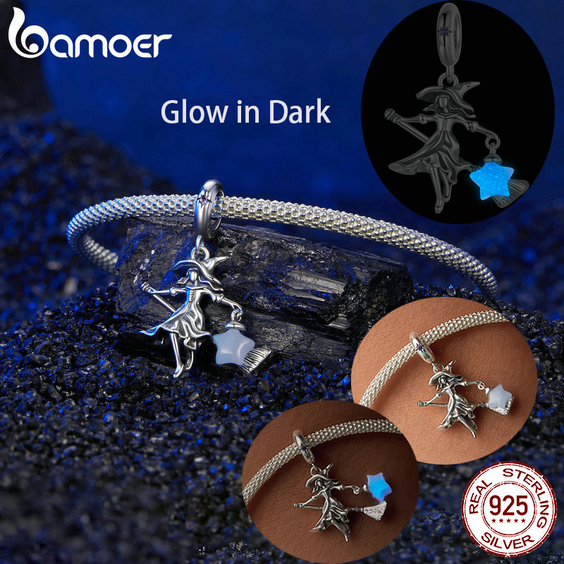 Bamoer 925 Sterling Sliver Charm Halloween Phát Sáng Trong Bóng Tối Họa Tiết Đầu Lâu Bí Ngô Cho Vòng Tay