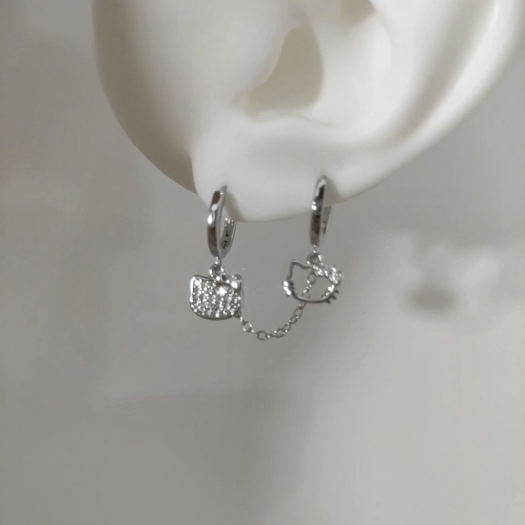 Bông tai xỏ đôi mèo Hello Kitty bạc s925 Bông Tai Xỏ Khuyên Tai học sinh xinh xắn ngọt ngào đáng yêu dành cho nữ Bông tai đơn giản