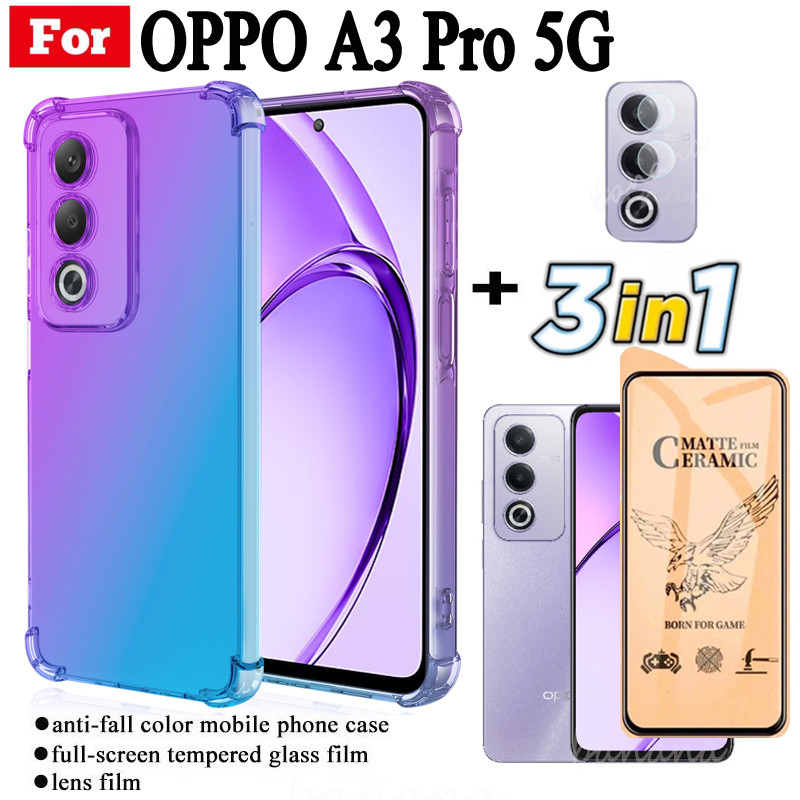 Ốp điện thoại di động chống rơi 3 trong 1 OPPO A3 Pro cho OPPO A80 A60 A3X Phim kính cường lực gốm và phim ống kính