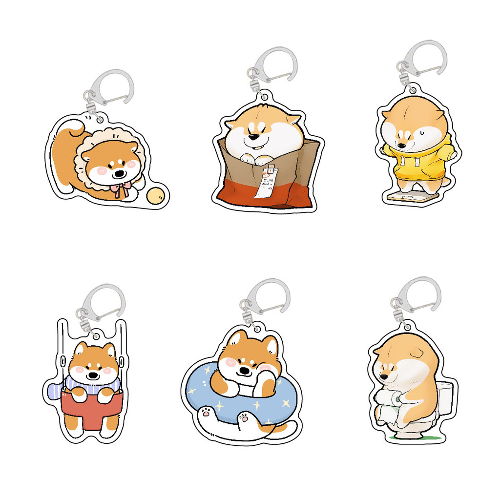Corgi Shiba Inu Móc Chìa Khóa Con Chó Con Búp Bê DIY Hoạt Hình Dễ Thương 2 Mặt Acrylic Móc Khóa Học Mặt Dây Chuyền