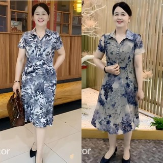 Đầm trung niên tặng mẹ XANH CỔ VÂN ĐÁ đi chơi dự tiệc sang trọng cao cấp chất liệu thun co giãn 4 chiều Nữ Women