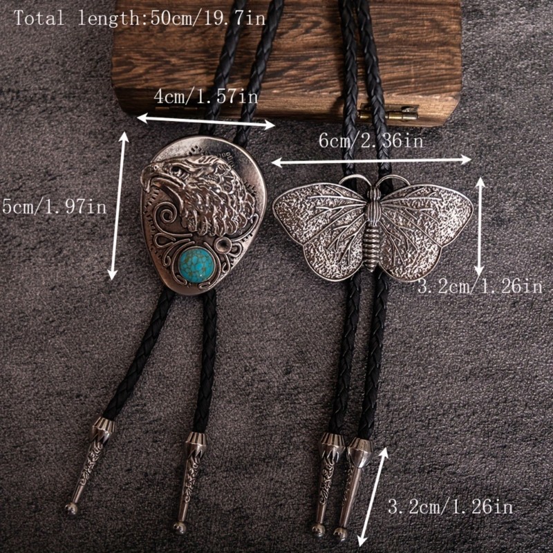 Dasbsug Rodeos Bolo Tie Dành Cho Nam Nữ Kim Loại Đại Bàng Bướm Mặt Dây Da Cà Vạt