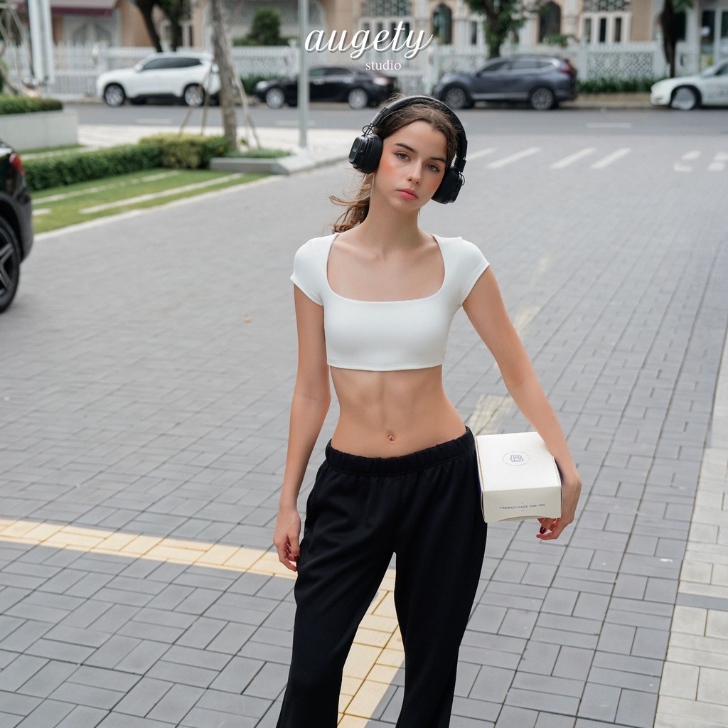 Áo Thun Croptop Ôm Cổ Vuông Tay Ngắn Nữ Augety Studio, JUDY Top