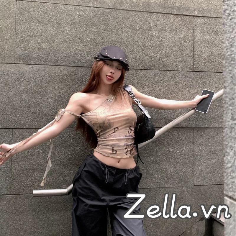 Áo ba lỗ một vai dành cho nữ Y2K Graffiti In hình áo Vest quây quây không tay