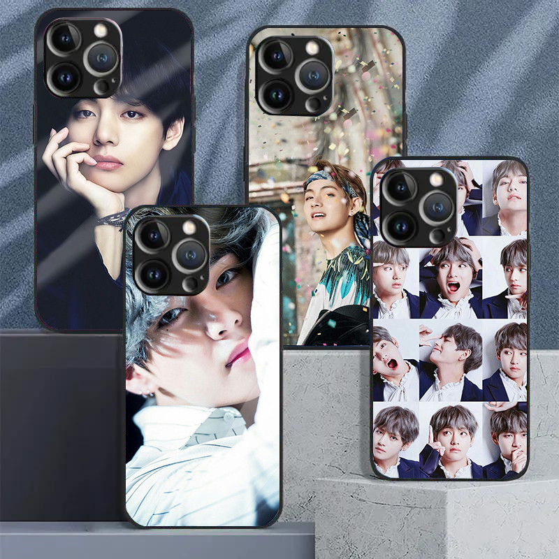 Ốp Điện Thoại Kính Cường Lực Kim V Taehyung Cho IPhone 15 14 13 12 11 Pro XS Max Plus Mini X XR 8 7 6s SE2 / 3