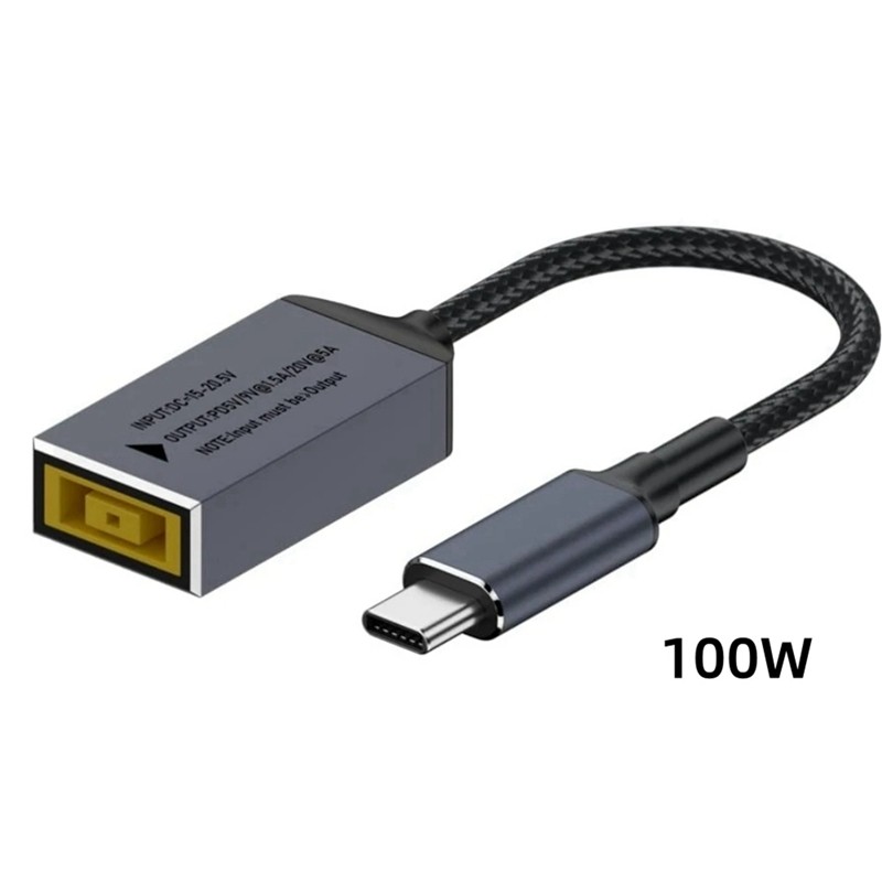 Pd100w cho Cáp sạc chuyển đổi Lenovo DC Square Jack sang USB Type-C Tương thích với bộ sạc máy tính xách tay Lenovo
