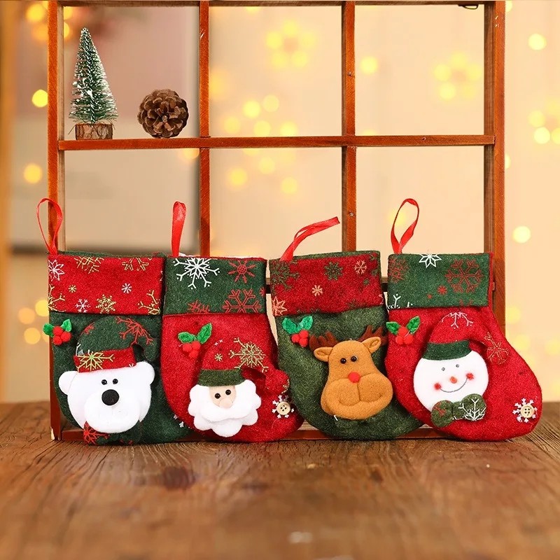 Túi đựng tất Giáng sinh nhỏ có bông tuyết Nai sừng tấm Hươu Gấu nhỏ Túi quà tặng Trang trí cây