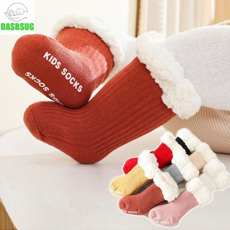 Dasbsug Tất Cho Bé Mùa Đông Dày Ấm Tầng Tất Cho Bé Gái Bé Trai Cotton Chống Trơn Trượt Màu Cừu Len Tất Tập Đi I