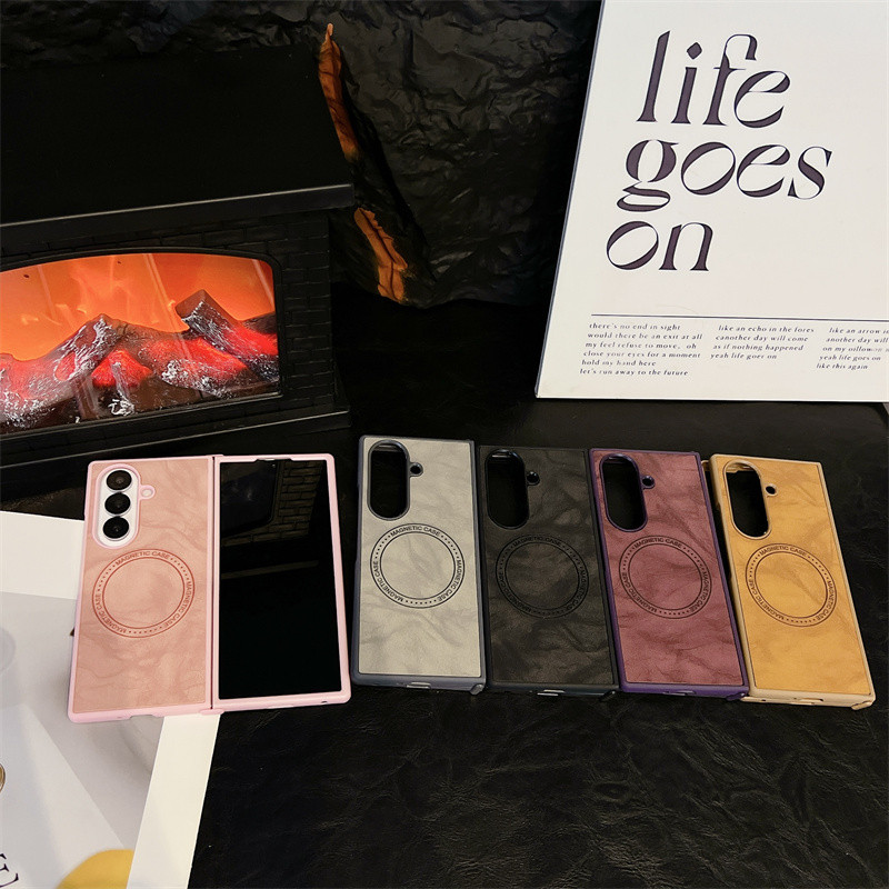 Ốp Lưng Họa Tiết Da Cừu Retro Cho Samsung Galaxy Z Fold 7 Gấp 6 Gấp 5 Gấp 4 Gấp 3 5G Sạc Không Dây Từ Tính