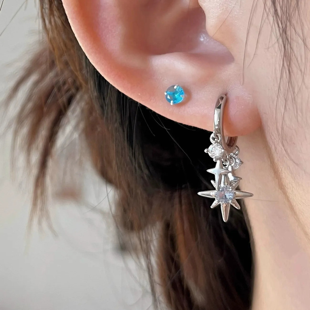 Bông tai stud quà tặng cao cấp khảm zircon màu xanh