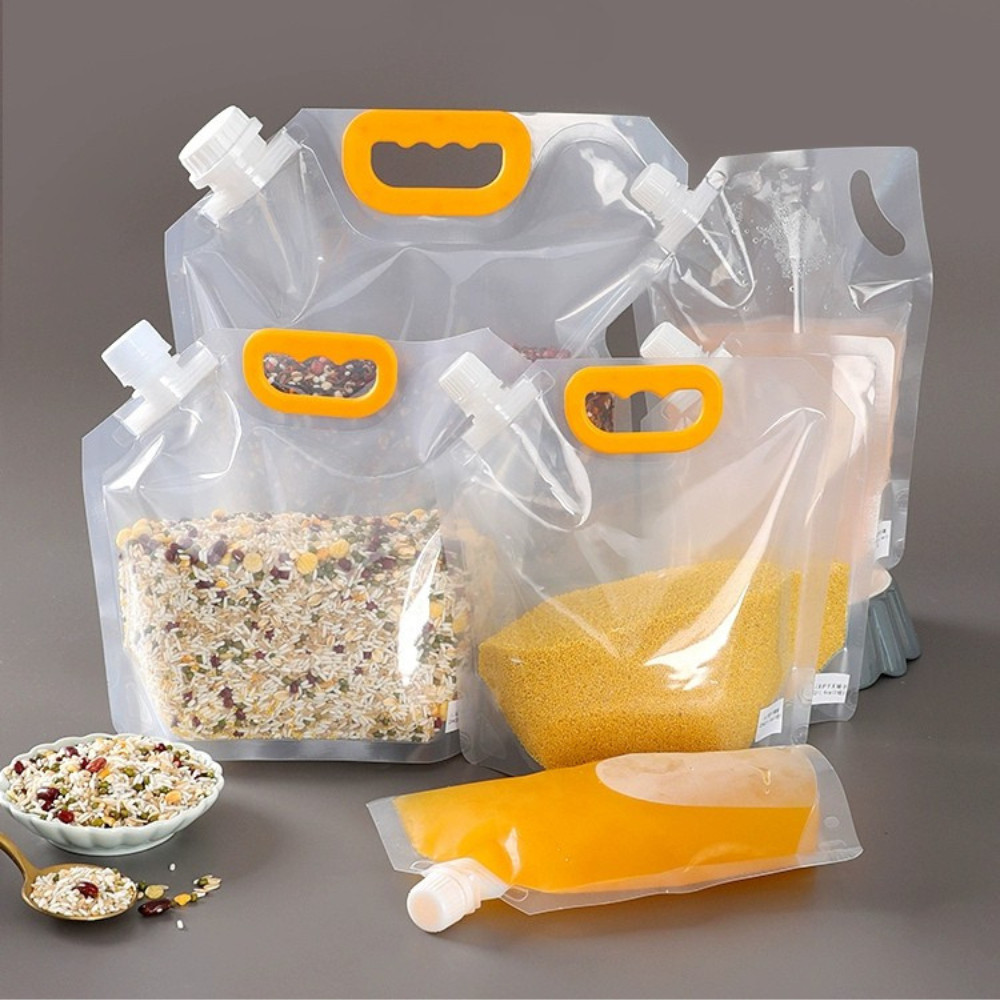 Set 5 Túi Đựng Ngũ Cốc Có Vòi Rót, Tay Cầm Tiện Lợi, Túi Đựng Thực Phẩm Khô Trong Suốt Chống Ẩm Mốc