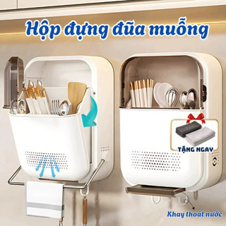 Hộp Đựng Đũa Muỗng Treo Tường ECO Có Nắp Đậy Chống Bụi, Kệ Đựng Đồ Nhà Bếp Thông Minh 2025