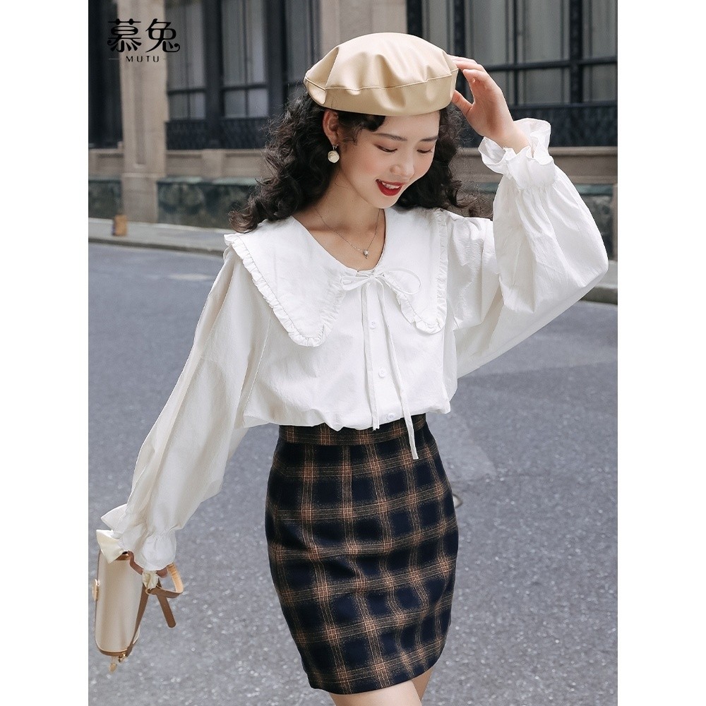 Mutu Top Phong Cách Hàn Quốc, Búp Bê Dây Buộc Ren Trắng, Tay Áo Sơ Mi Mỏng Cho Mùa Xuân