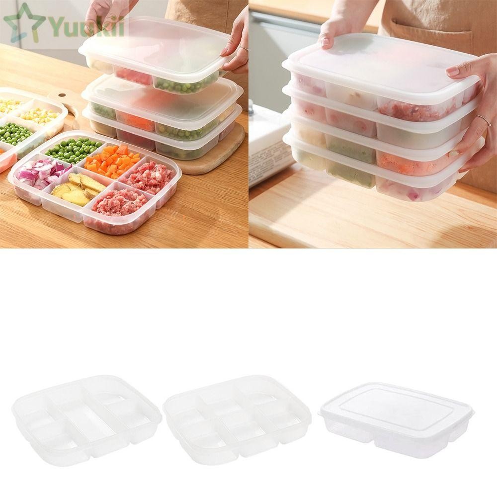 Hộp ngăn thịt đóng gói phụ di động YUUKII, Hộp lưu trữ chuẩn bị thực phẩm chia, Ngăn 4 / 5 / 6 Lưới sắp xếp tủ đông tủ lạnh