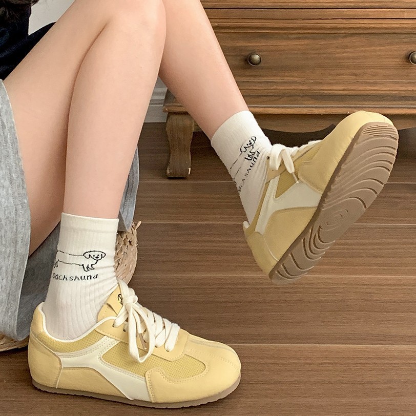 🔥Còn hàng🔥Giày sneaker nữ Giày phẳng lưới thoáng khí đế mềm và chống trượt Tím hồng xanh vàng