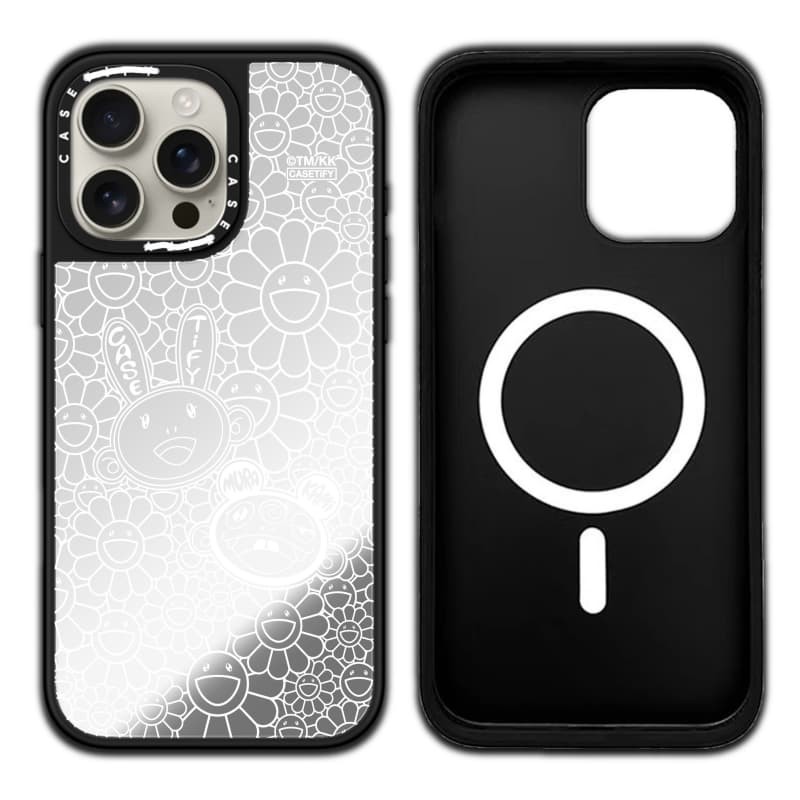 CASECASE X KAIKAI VÀ KIKI FLOWER BLOSSOM MONO Case hút từ tính Vỏ iPhone Gương đen & bạc IPhone 16 15 14 13 12 Pro Max Plus Ốp lưng cứng có hộp khắc logo