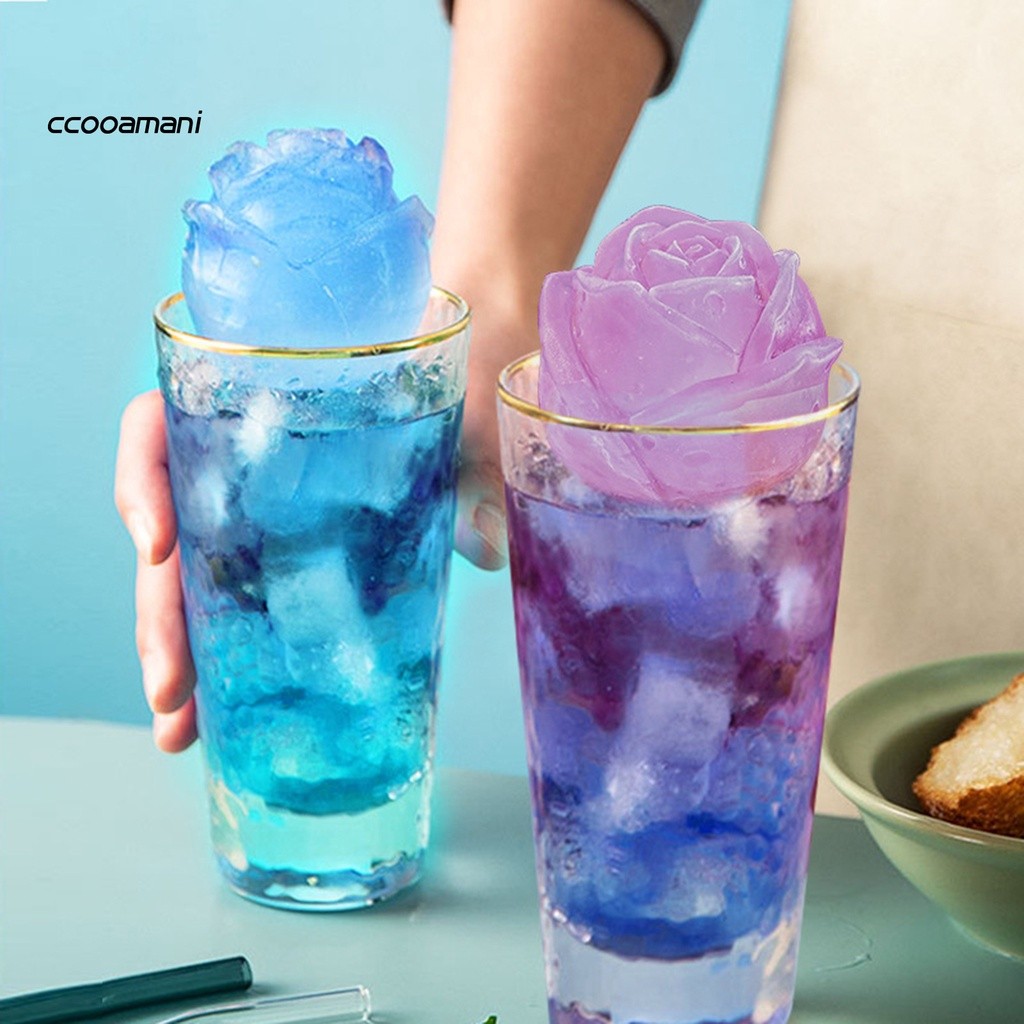 Khuôn làm đá 4 viên hình bông hoa hồng khay đá silicon có nắp xinh xắn cute khuôn làm thạch trang trí đồ uống tủ lạnh