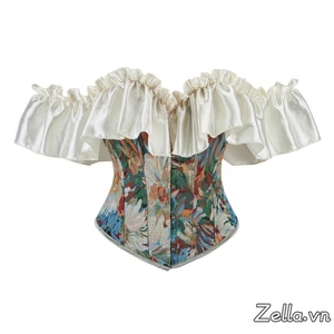 Corset Vintage Jacquard Hoa Ruffle Tay - Áo Bustier Phục Hưng Thịnh Hành