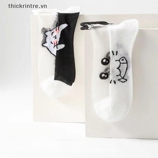 THI 5 Đôi / lốc Tất Mùa Hè Đen Trắng Thủy Tinh Lụa Thoáng Khí Nữ Tất Ngắn Đơn Giản VN