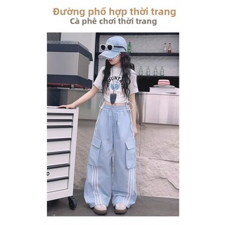 Bộ đồ bé gái phong cách hiphop cá tính – Áo thun ngắn tay + quần cargo ống rộng thời trang